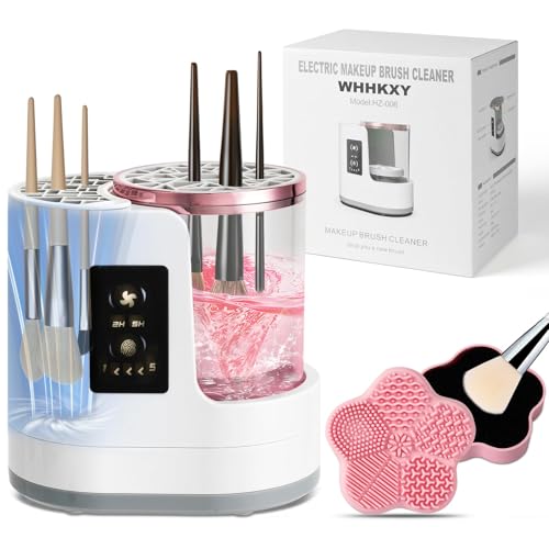 Electric Makeup Brush Cleaner Machine with Makeup Brush Dryer and Silicone Makeup Brush Cleaner Mat, Automatic USB Cosmetic Brushes Cleaner Tool for All Beauty Makeup Brush Set, Contour, Eyeshadow -