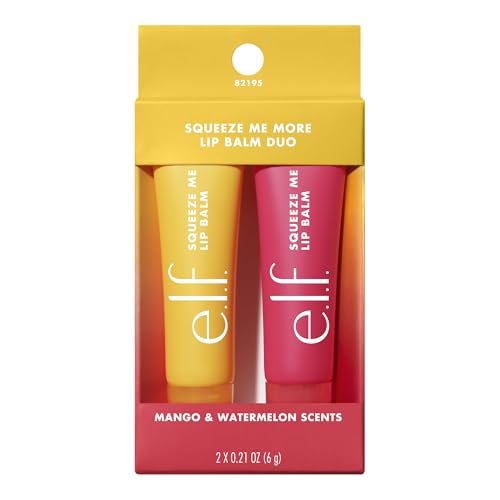 e.l.f. Squeeze Me More Lip Balm Duo, Moisturizing Balm For A Sheer Tint Of Color, Made With Hyaluronic Acid, Vegan & Cruelty-Free, Mango & Watermelon -