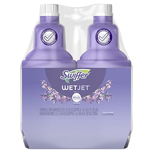 Swiffer WetJet Multi-Purpose Floor Cleaner Solution with Febreze Refill, Hardwood Floor Cleaner, Lavender Scent, 1.25 Liter -42.2 Fl Oz (Pack of 2) -
