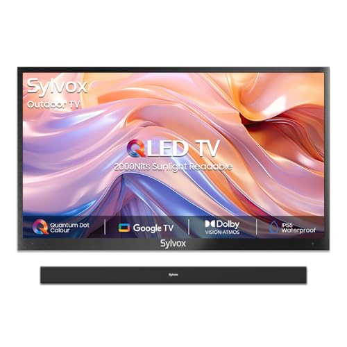 SYLVOX Outdoor TV with Soundbar & Cover, 75 inch Smart QLED TV, 2000 Nit Full Sun, Weatherproof, 4K UHD, IP55 Waterproof, Commercial Grade (2024 Model) -