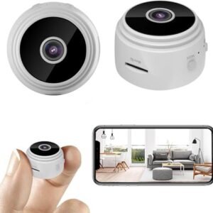 Mini Wireless Security Camera, HD 1080p WiFi Cam Night Vision Motion Detects with 150° Viewing Angle, Loop Recording, Time Display, Portable Camera and Easy to Install (White) -