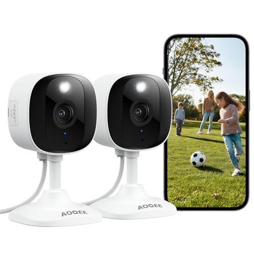 AOQEE 2K Cameras for Home Security-Outdoor/Indoor Camera for Dog/Cat/Pet/Nanny/Baby, Color Night Vision, White Light, Siren, 24/7 SD Recordings, Works with Alexa/Google Home, C1-White-2P (2.4Ghz WiFi) -