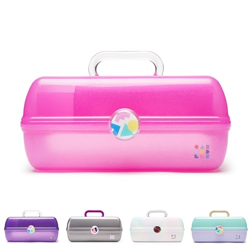 Caboodles On-The-Go Girl Makeup Box, Hot Pink Sparkle, Hard Plastic Makeup Organizer Box, Built-In Mirror, Secure Latch for Safe Travel, Spacious Storage for Large Items -