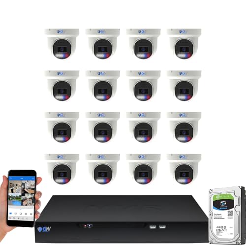 GW Security UltraHD 4K Face Recognition Two-Way Audio 16 Channel Security Camera System with 16 x 8MP @25FPS Waterproof Alarm Light PoE Bullet Cameras, 10 Smart AI Functions, NDAA & TAA Compliant -