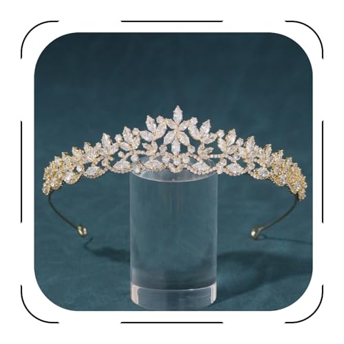 FASNAHOK Gold CZ Wedding Tiaras for Brides Floral Princess Crowns for Women Cubic Zirconia Bridal Headband Sweet 16 Crown Birthday Hair Accessories -