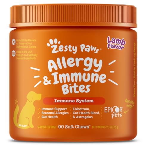 Zesty Paws Dog Allergy Relief- Dog Itching Skin Relief- Dog Probiotics for Itchy Skin and Itchy Ears- Dog Allergy Paw Relief- Dog Allergy Chews- Dog Itch Relief - Dog Skin Allergy Relief - Lamb - 90ct -