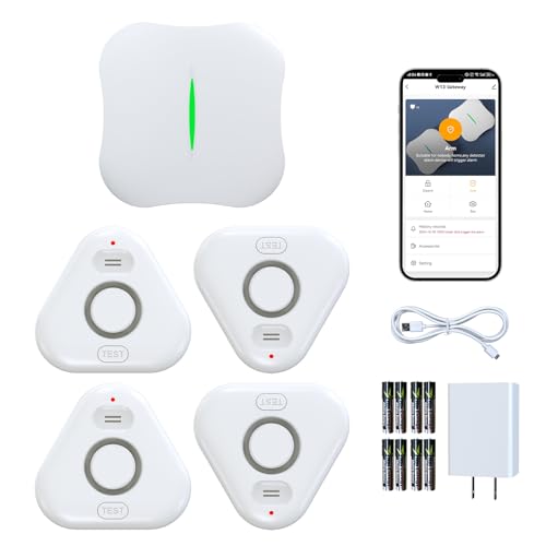 Smart Water Leak Detectors for Home WiFi with App Alerts, Stechro Ajustable 120dB Water Sensor Alarm Leak Detector for Basements Sink Kitchen Laundry, 4 Water Sensors & 1 Rechargeable Gateway -