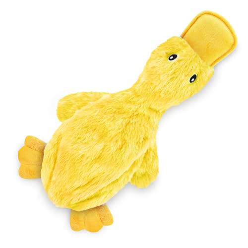 Best Pet Supplies Crinkle Dog Toy for Small, Medium, and Large Breeds, Cute No Stuffing Duck with Soft Squeaker, Fun for Indoor Puppies and Senior Pups, Plush No Mess Chew and Play - Yellow -