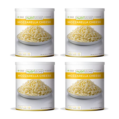 Nutristore Freeze Dried Mozzarella Cheese Shredded 4-Pack | 80 Large Servings | Premium Quality | Amazing Taste | Perfect for Camping | Survival Food -