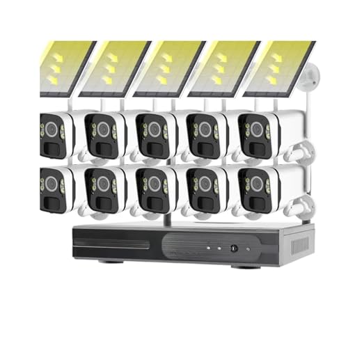 QDVOPHZA 10CH 5MP NVR Wireless Solar Panel Battery WiFi Camera WiFi NVR Video Surveillance Security System Kit with PIR Detection Monitor(4T,10CH NVR 10 Camera_E/U) -