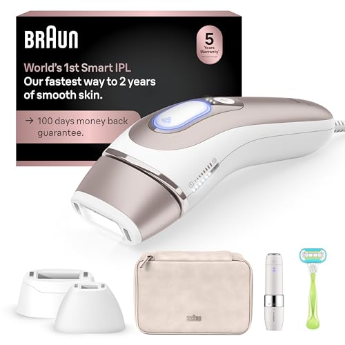 Braun IPL Skin i·Expert, at Home Laser Hair Removal, Holiday Gifts for Women and Men with Free App, Smart IPL, Vanity Case, Venus Razor, 2 Smart Heads, Facial Trimmer, PL7219 -
