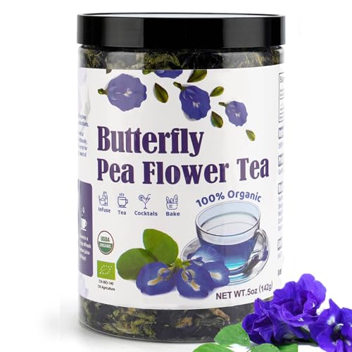 5oz Organic Butterfly Pea Flower Tea | Blue Dried Loose Leaf Butterfly Pea Flower For Brewing| Natural Food Coloring | without caffeine | No Additives | Purely Plant -