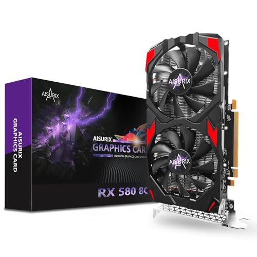 Kelinx AISURIX RX 580 Graphics Card, 2048SP, Real 8GB, GDDR5, 256 Bit, Pc Gaming Video Card, 2XDP, HDMI, PCI Express 3.0 with Freeze Fan Stop for Desktop Computer Gaming Gpu -