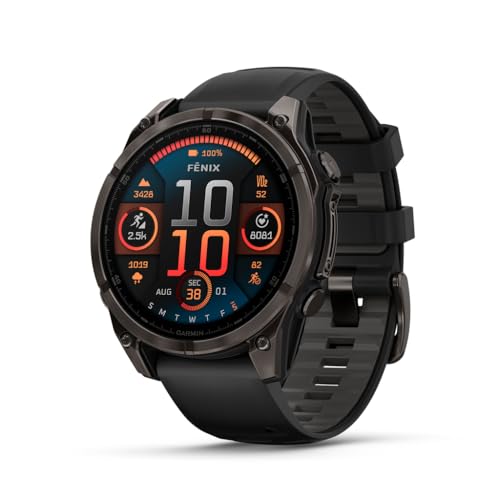 Garmin fēnix® 8 – 47 mm, AMOLED, Sapphire, Premium Multisport GPS Smartwatch, Long-Lasting Battery Life, Dive-Rated, Built-in LED Flashlight, Carbon Gray DLC Titanium with Pebble Gray Band -