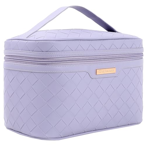 Dajasan Makeup Bag, Travel Cosmetic Bag for Girls Women, Large Capacity Makeup Organizer Case, Travel Toiletry Bag, PU Leather Waterproof 11.81 x 6.7 x 7.09 Inch (Purple) -
