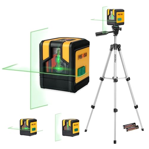 PREXISO Laser Level with Tripod, 100Ft Dual Modules Self Leveling Cross Line Laser Level, Green Line leveler Tool for Floor Tile, Home Renovation, Construction with 31-1/2in Tripod, 2 AA Batteries -
