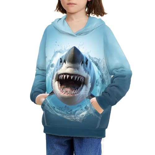 Xhuibop Shark Hoodies for Boys 11-13 Blue Hoodie with Pockets Long Sleeve Sweatshirts Fashionable Activewear Fall Fashion Outfits Loose Fit Tops for School Outdoor Camping Party -