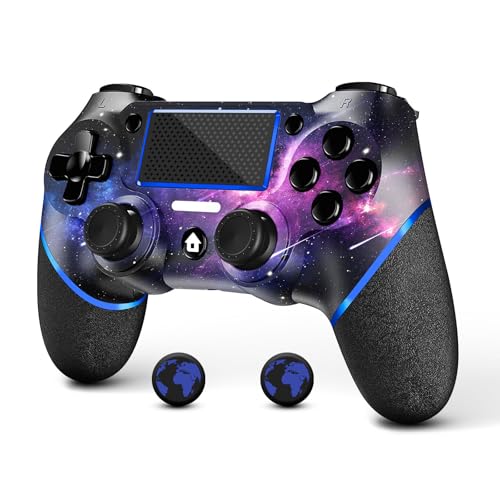 AceGamer Wireless Controller for PS4, Custom Design V2 Gamepad Joystick for PS4 with Non-Slip Grip of Both Sides and 3.5mm Audio Jack! Thumb Caps Included! (Galaxy) -