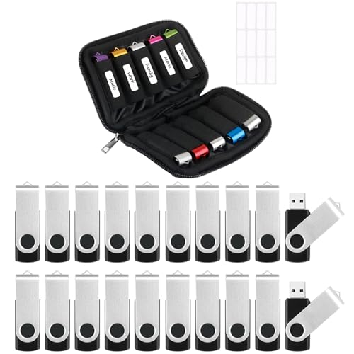 Flash Drive Case USB Storage Case with 1GB USB Flash Drives 20 Pack, Portable Travel Electronics Bag USB Memory Stick Holder Computer Accessories Small Carrying Case with 12 Flash Drive Labels - Demo Store
