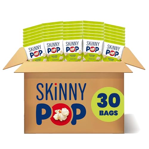 SkinnyPop Original Popcorn, Individual Snack Size Bags, Skinny Pop, Healthy Popcorn Snacks, Gluten Free, 0.65 Ounce (Pack of 30) -