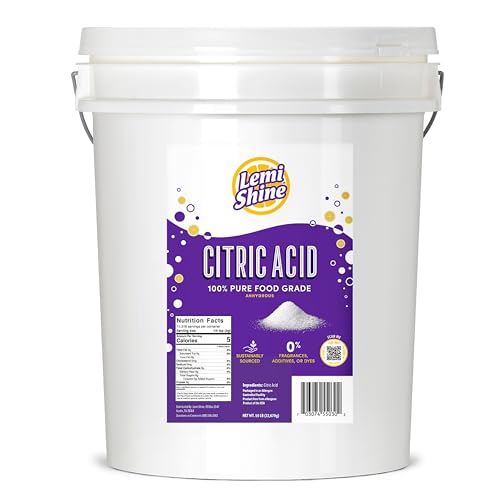 Lemi Shine 100% Citric Acid Bulk 50 Pound Pail | Pure Food-Grade Flavor Enhancer & All-Natural Preservative | Fragrance Free Citric Acid for Bath Bombs, Cooking, & Canning -