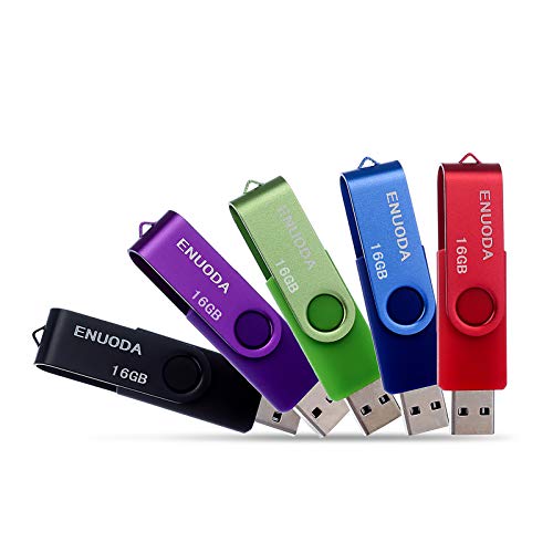 ENUODA 16GB USB Flash Drive 5 Pack 16GB Thumb Drives Swivel Design USB 2.0 Memory Stick Jump Drive Pen Drive for Storage and Backup (5 Colors) - Demo Store