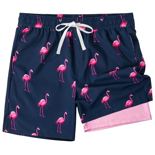 XOMZG Men's Swim Trunks Quick Dry Beach Shorts with 2 in 1 Compression Liner and Pockets Board Shorts -