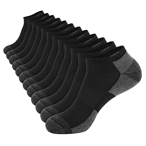 COOPLUS 12 Pack Mens Cushioned Ankle Socks, Low Cut Breathable Casual Socks (Shoe Size 6-11) -
