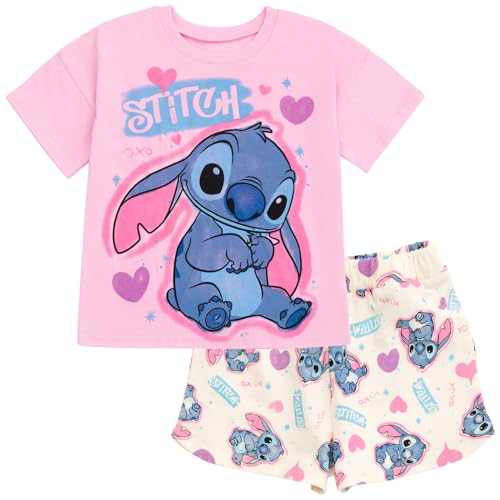 Disney Lilo & Stitch Little Girls T-Shirt and Dolphin French Terry Shorts Outfit Set Spray Paint 7-8 – AmaSync Store
