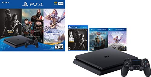 Flagship Play Station 4 1TB HDD Only on Playstation PS4 Console Slim Bundle with Three Games: The Last of Us, God of War, Horizon Zero Dawn 1TB HDD Dualshock 4 Wireless Controller -Jet Black -