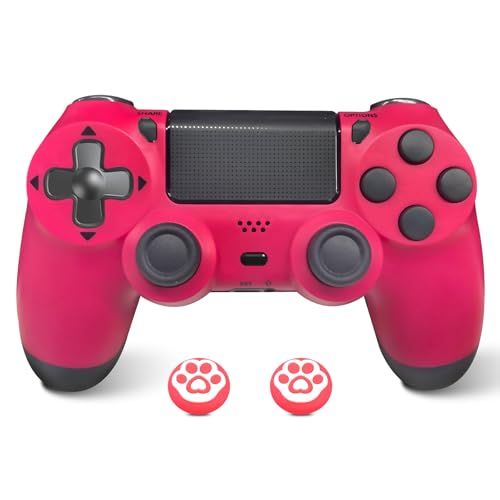 Wireless Controller for PS4 Pink with Thumb Caps, Game Remote Controller for PS4/Slim/Pro/PC with Dual Vibration/6-Axis Gyro/3.5mm Audio Jack/Touch Pad/USB-C Port and Cable/1000mAh Battery -