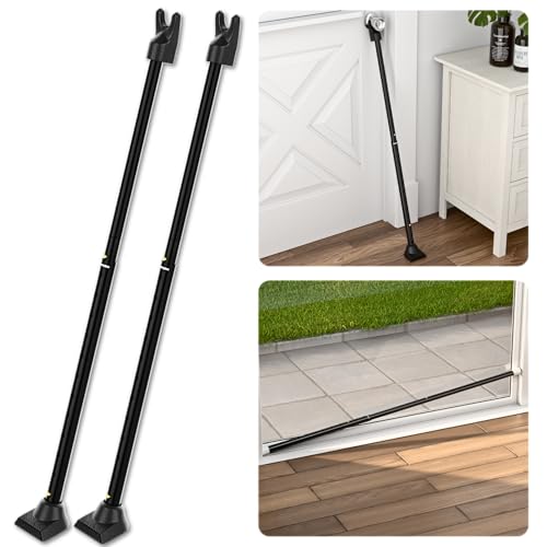 SECURITYMAN 2-in-1 Door Security Bar & Sliding Patio Door Security Bar (2 Pack) via Interchangeable Caps - Heavy Duty Iron Construction Door Stoppers for Home, Apartment, Travel Hotel - Black -
