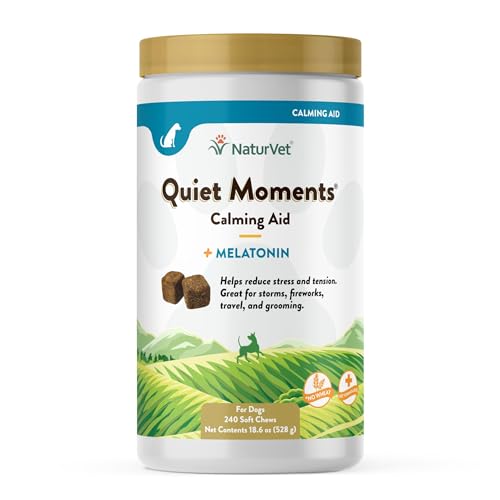 NaturVet Quiet Moments Calming Aid Melatonin Dog Supplement – Helps Reduce Stress in Dogs – for Pet Storm Anxiety, Fireworks, Motion Sickness, Grooming, Separation, Travel – 240 Ct. Chews -