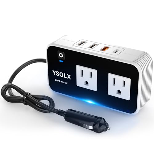YSOLX 200W Car Power Inverter, DC 12V to 110V AC Inverter, Car Charɡer Adapter with 20W USB-C/USB-QC(18W)/4.8A Dual USB/Dual AC Outlet, Car Pluɡ Adapter Outlet for Laptop/Road Trip -
