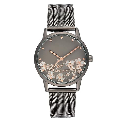 Nine West Women's Gunmetal and Silver-Tone Mesh Bracelet Watch, NW/2429FLGY -