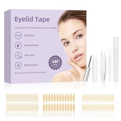 Double Eyelid Tape-Breathable Double Eyelid Tape,Invisible Eyelid Tape Lifter Strips,Hypoallergenic Fiber,Ultra-Thin Long-Lasting Double Eyelid Tape, Suitable For Hooded, Droopy,Monolids,480Pcs -
