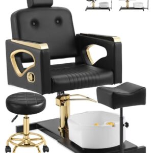 Hicomony Pedicure Chair No Plumbing for Nail Tech, with Adjustable Footrest and Massage Bath Bowl, Rolling Pedicure Stool,Portable Pedicure Station Unit Beauty Spa Salon Unit Station (Queen, Black) -