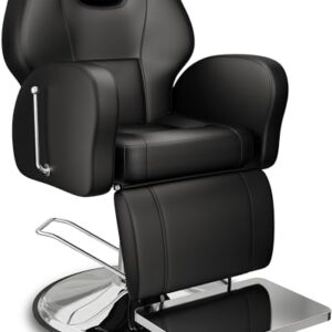 Baasha Premium Barber Chair, Professional Reclining Barber Chair for Home, All-Purpose Hair Chair with Heavy-Duty Steel Frame, Comfortable Braiding Chairs, Beauty Chairs with Removable Headrest - BLK -
