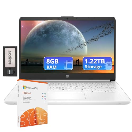 HP Flagship 14" HD Laptop with 1 Year Office 365 | 8GB RAM | 1.22TB Storage(64GB EMMC & 160GB Docking Station Set & 1TB Cloud Storage) | Intel 4-Core Processor | Webcam | Win 11s | White – AmaSync Store