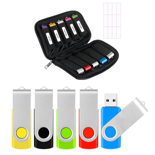 Flash Drive Case USB Storage Case with 32GB Thumb Drives 5 Pack, Portable Travel Electronics Bag USB Memory Stick Holder Computer Accessories Small Carrying Case with 12 Flash Drive Labels - Demo Store