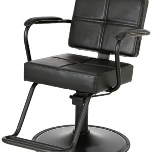 Buy-Rite Atlas Styling Chair for Professional Salons and Barbershops with an Extra-Wide Seat, Smooth All Black Premium Vinyl with Detailed Stitching, and Black Metal Frame, NIN-5516 -