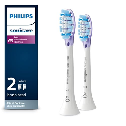 Philips Sonicare G3 2-in-1 Plaque Removal + Gum Care Brush Heads, Genuine Replacement Toothbrush Heads, White, 2 Pack, HX9052/65 -