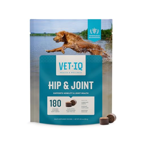 VetIQ Glucosamine Hip & Joint Supplement for Dogs, 180 Soft Chews, Dog Joint Support Supplement with MSM and Krill, Dog Health Supplies Large & Small Breed, Chicken Flavored Chewables -