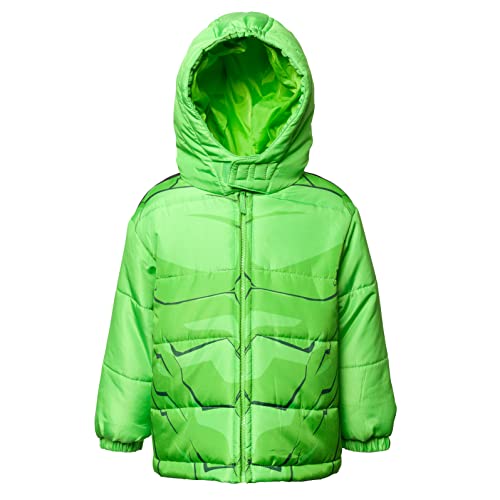 Marvel Avengers Hulk Little Boys Zip Up Fashion Puffer Jacket Green 5-6 -
