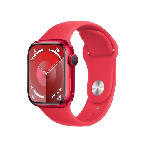 Apple Watch Series 9 [GPS 41mm] Smartwatch with (Product) RED Aluminum Case with (Product) RED Sport Band M/L. Fitness Tracker, Blood Oxygen & ECG Apps, Always-On Retina Display -