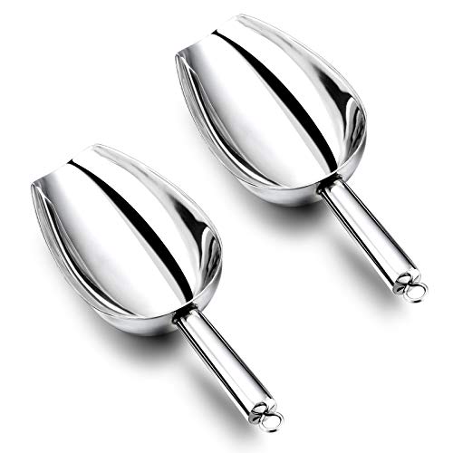 12 Ounce Ice Scoop Set of 2, E-far Stainless Steel Scoops for Ice Cube/Candy/Flour/Sugar, Metal Utility Scoops for Party, Baking, Kitchen Pantry, Rust Free & Dishwasher Safe -