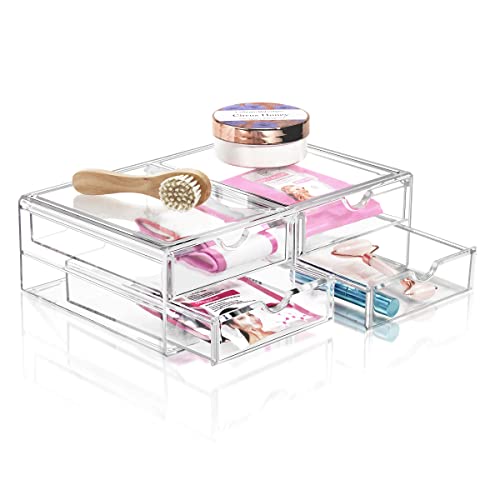 Sorbus Large Stackable Acrylic Drawers - 4 Clear Storage Drawers for Organizing Make up, Nail Polish, Hair Accessories, and Beauty Supplies - Makeup Organizer for Vanity, Bathroom Organizer Countertop -