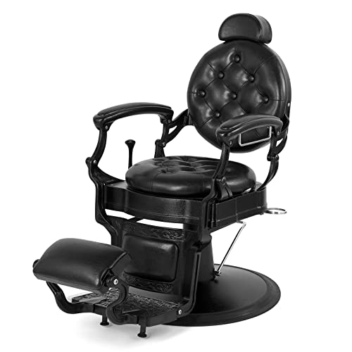 Artist hand Retro Barber Chair Heavy Duty Barber Chairs Vintage Salon Chair Hydraulic Recline Chair Rounded Cushioning Beauty Spa Styling Equipment(Black) -