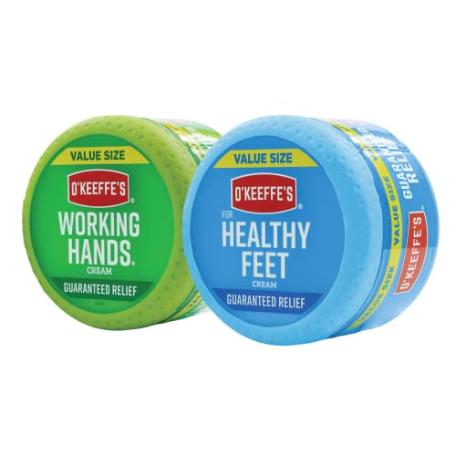 O'Keeffe's Working Hands Hand Cream, 6.8 oz Jar and Healthy Feet Foot Cream, 6.4 oz Jar - Repairing Skincare for Extremely Dry, Cracked Hands and Feet -