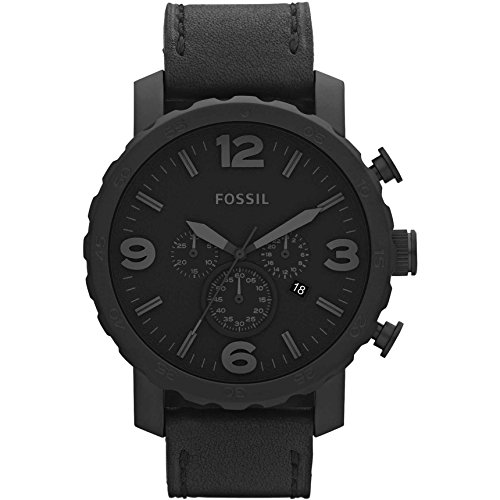 Fossil Men's Nate Quartz Stainless Steel and Leather Chronograph Watch, Color: Black (Model: JR1354) -